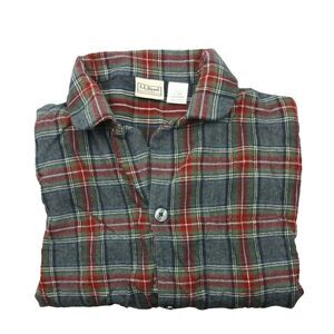 LL Bean Shirt Mens Large Tall LT Gray Red Scotch Plaid Pajama Button Up 500668